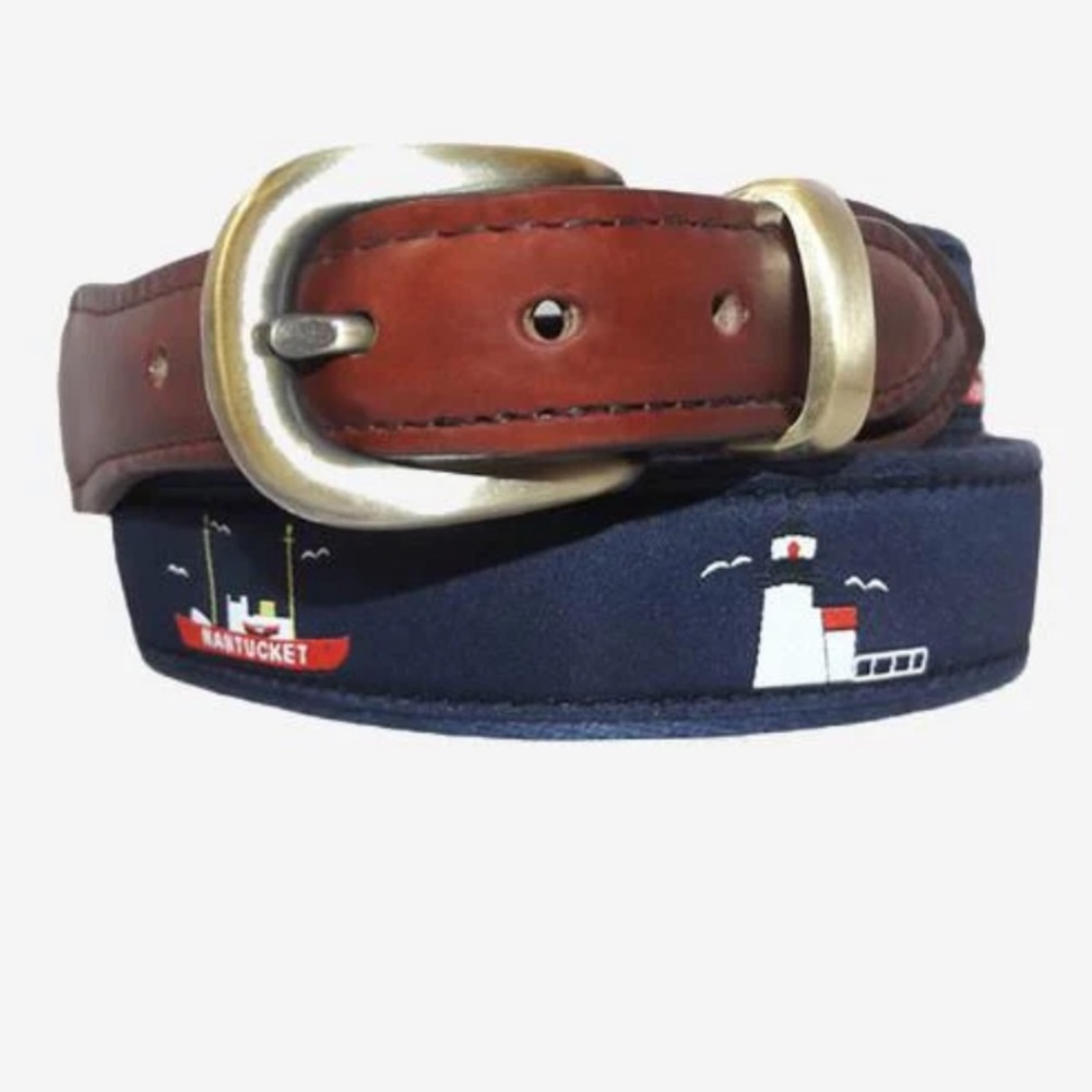 YRI Blue Ribbon Belt Nantucket Lighthouse Size 32/80